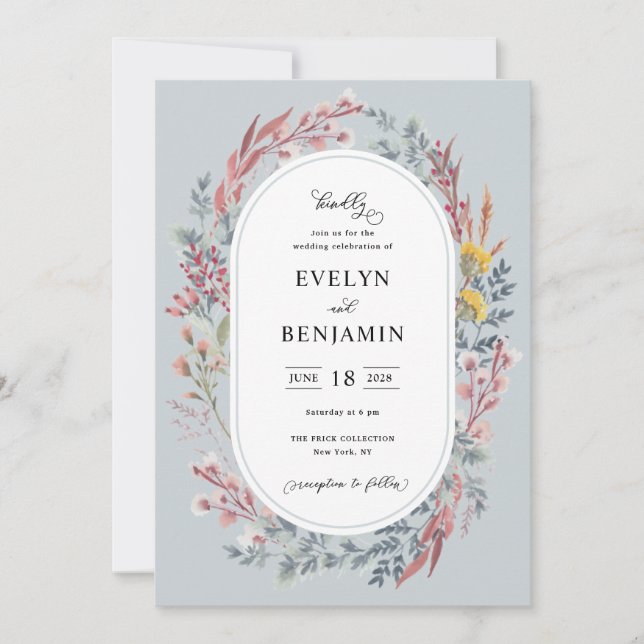 Bröllbjudan Dusty Wildbloms Watercolor Wedding Inbjudningar (Framsida)
