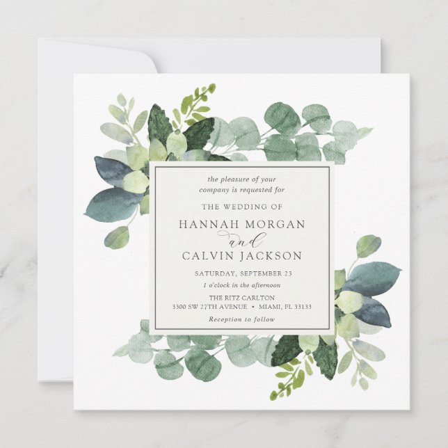 Bröllbjudan Eucalyptus Greenery Wedding Inbjudningar (Framsida)