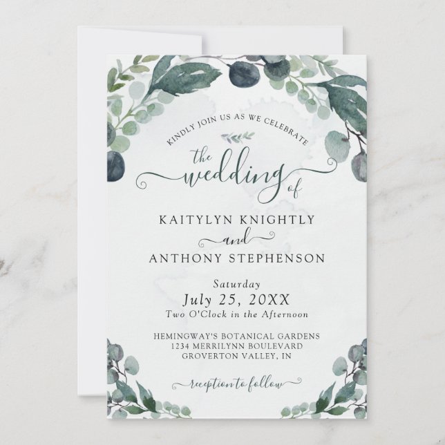 Bröllbjudan Eucalyptus Greenery Wedding Inbjudningar (Framsida)
