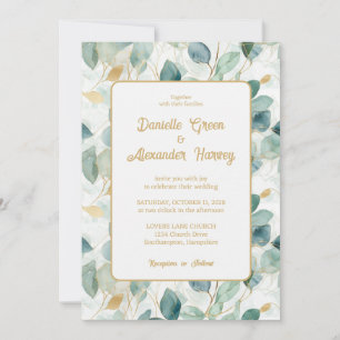Bröllbjudan Eucalyptus Guld Watercolor Wedding Inbjudningar