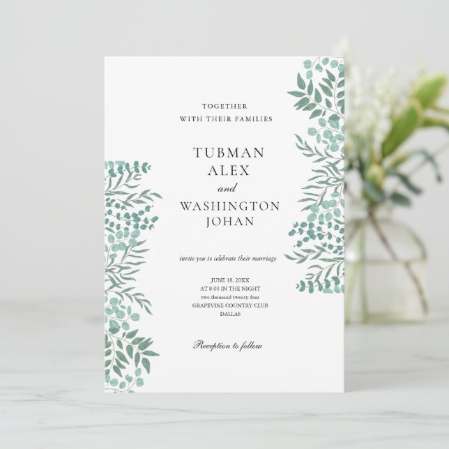 Bröllbjudan Eucalyptus Rustic Greenery Wedding Inbjudningar (Stående Fram)