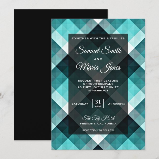Bröllbjudan för Abstrakt av geometrisk turkos Inbjudningar (Fram/baksida)