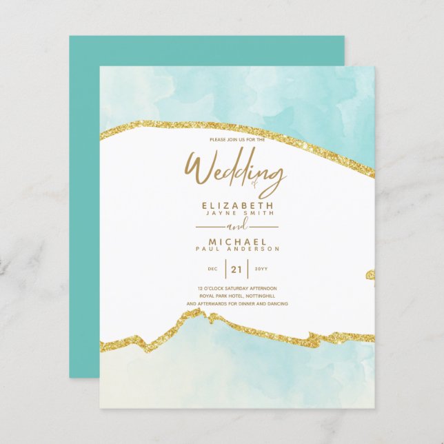 Bröllbjudan för blåhavsblått Guld i SPublicme Ocea (Fram/baksida)