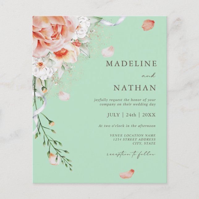 Bröllbjudan för Blommigt av budgetmodern Grönt (Framsida)