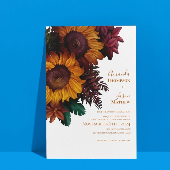 Bröllbjudan för Blommigt av  för bränd Orange för  (Elegant Burnt Orange Floral Wedding Invitation)