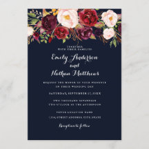 Bröllbjudan för Blommigt av Rustic Navy Burgundy