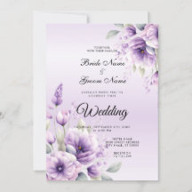 Bröllbjudan för Blommigt av vattenfärgsfärg Lila
