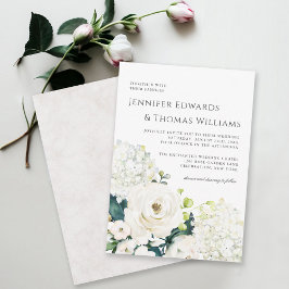 Bröllbjudan för Blommigt av vit vattenfärg i elega Inbjudningar