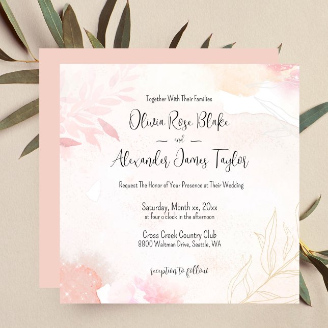Bröllbjudan för  Blommigt med mjuk vattenfärg Inbjudningar (Soft Watercolor Blush Floral Wedding Invitation)