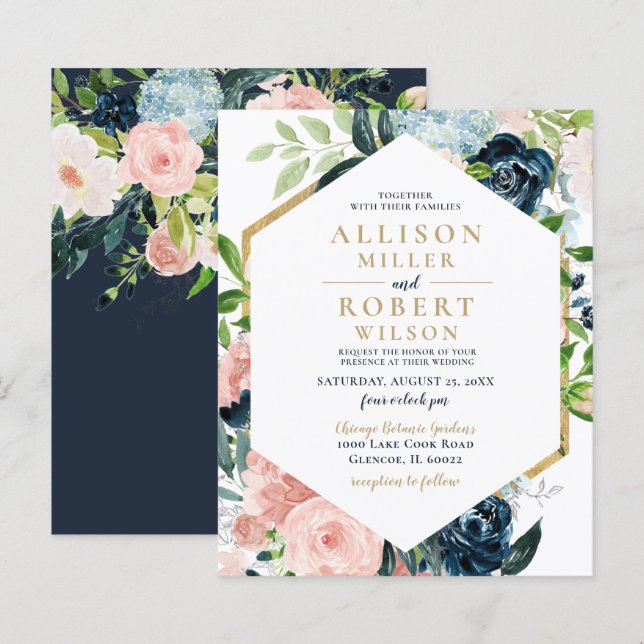 Bröllbjudan för  Blommigten i Guld (Fram/baksida)