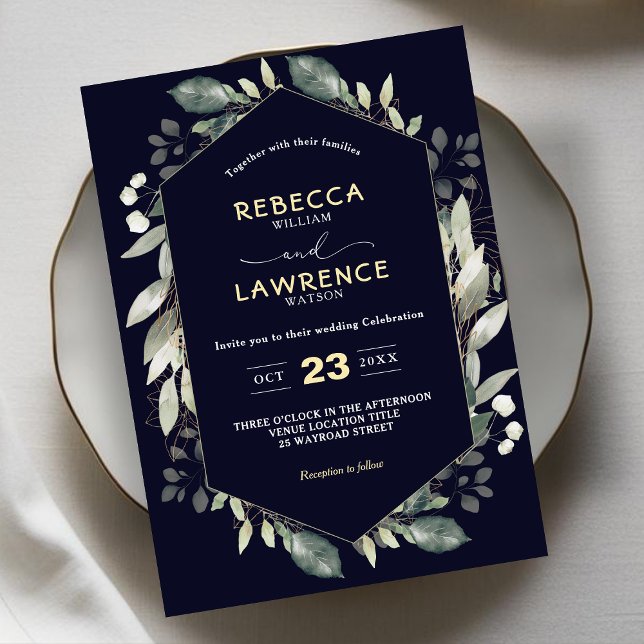 Bröllbjudan för botaniskt geometriskt grönt ram inbjudningar (Skapare uppladdad)