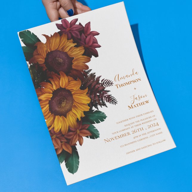 Bröllbjudan för bränd Orange, rustik Blommigt Vykort (Burnt Orange Rustic Floral Wedding Invitation Postcard)
