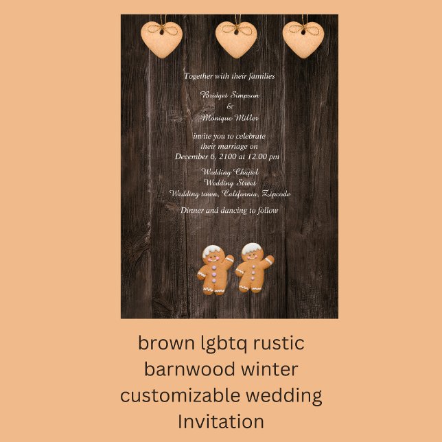Bröllbjudan för bruna lgbtq rustic barnwood inbjudningar (brown lgbtq rustic barnwood winter  customizable wedding Invitation by wedding Hobinishop)