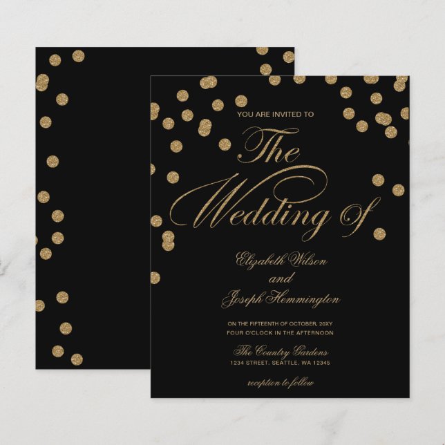 Bröllbjudan för budgetannonsering i Black Guld (Fram/baksida)