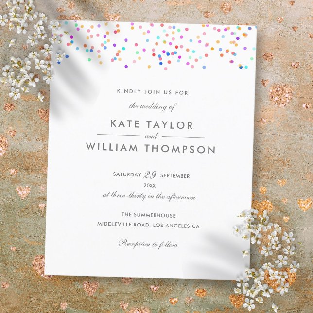 Bröllbjudan för budgetens regnbåge, konfetti (Budget Rainbow Confetti Wedding Invitation)