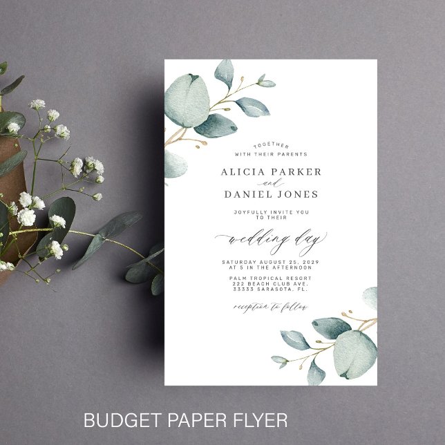 Bröllbjudan för budgeteukalyptus greenery chic flygblad (Skapare uppladdad)