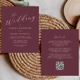 Bröllbjudan för budgetkalligrafi - Burgundy QR-kod