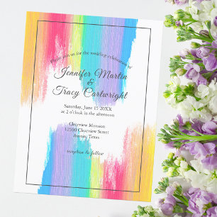 Bröllbjudan för chic Rainbow Watercolor LGBTQ Vykort