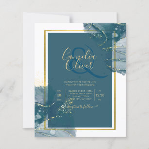Bröllbjudan för Chicen Peacock Blue Guld Alcohol B