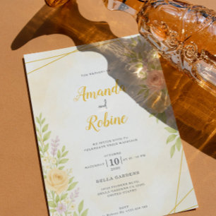 Bröllbjudan för elegant Guld Geometric Blommigt Inbjudningar