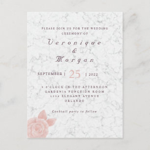 Bröllbjudan för elegant rosa ros vykort