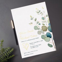 Bröllbjudan för Eucalyptus greenery Guld QR-kod