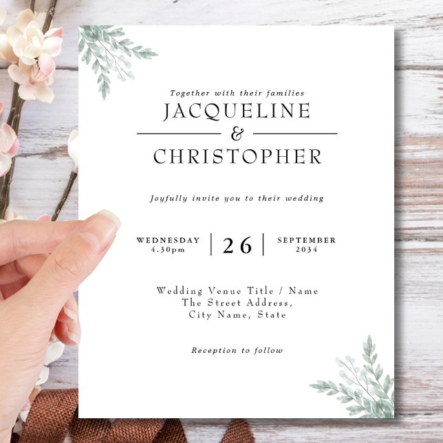 Bröllbjudan för eukalyptus Calligraphy Wedding Flygblad (Skapare uppladdad)