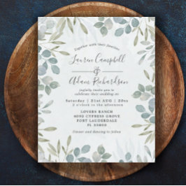 Bröllbjudan för eukalyptus Watercolor-bröllop i bu