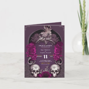 Bröllbjudan för Gothic Black Lila Ro Döskallar Inbjudan