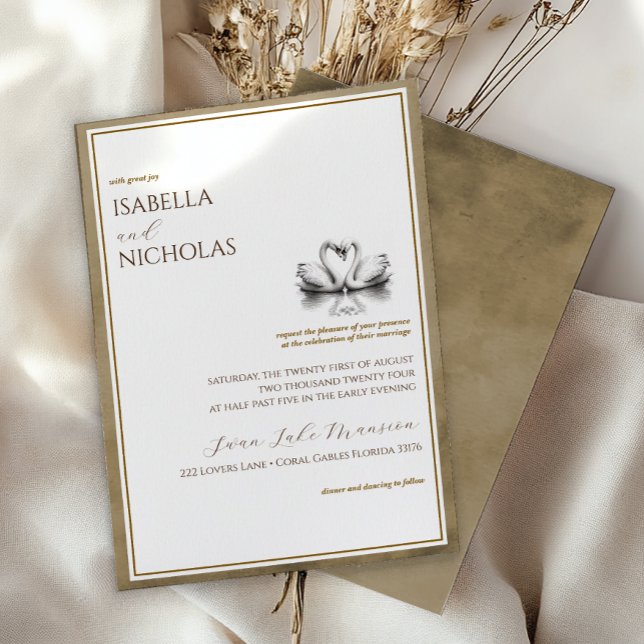 Bröllbjudan för hösten Svan Sjö Inbjudningar (Wedding Invite)