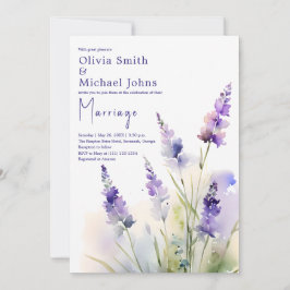Bröllbjudan för lavender-blommor Watercolor-bröllo Inbjudningar