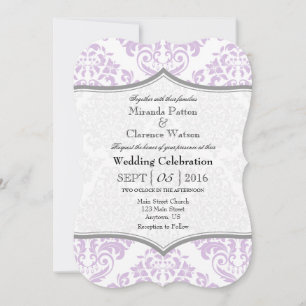 Bröllbjudan för Lavender Grått Damask-paket Inbjudningar