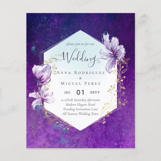 Bröllbjudan för Lila av Blommigt för budgetplommon Flygblad (Framsidan)