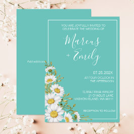 Bröllbjudan för Ljust Teal & White Daisys-bröllop Inbjudningar