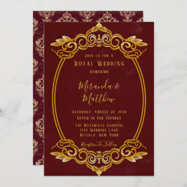 Bröllbjudan för lyxblocket Burgundy och Guld Royal Inbjudningar