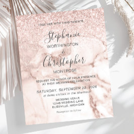 Bröllbjudan för Marble Ro Guld Glitter