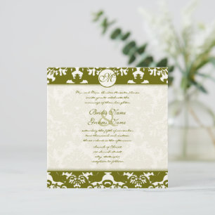 Bröllbjudan för nya storlekar Olive Damask Swirls Inbjudningar