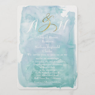 Bröllbjudan för Oceanic Blue Watercolor Wedding Inbjudningar