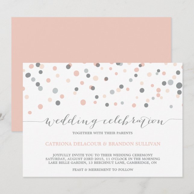 Bröllbjudan för  och Grått-konfetti Inbjudningar (Fram/baksida)