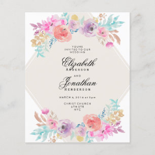 Bröllbjudan för pastel Watercolor Flowers Flygblad