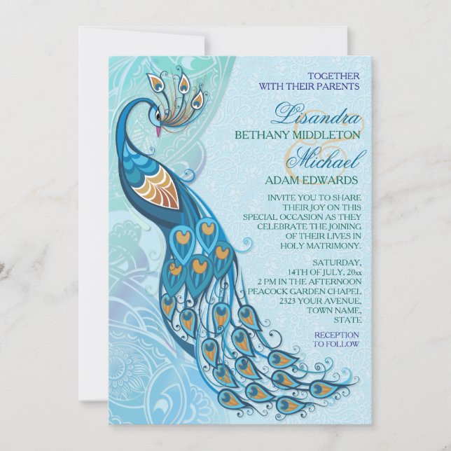 Bröllbjudan för peacock Snöre Elegance Wedding Inbjudningar (Framsida)