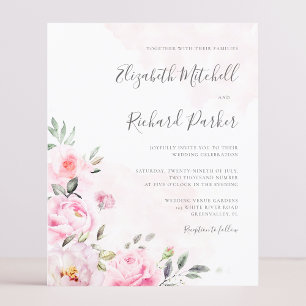 Bröllbjudan för Rosa Watercolor Blommigt