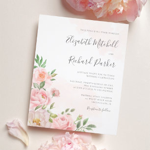 Bröllbjudan för Rosa Watercolor Blommigt