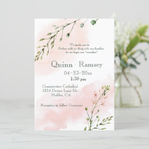 Bröllbjudan för Rosa Watercolor Script-skript Inbjudningar