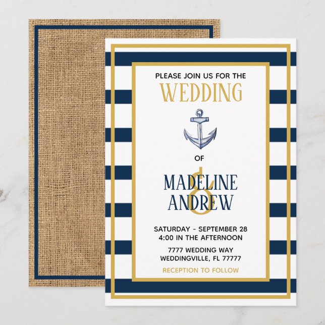 Bröllbjudan för sjömansbröllop i Rand Inbjudningar (Fram/baksida)