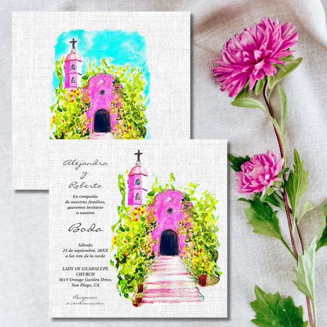 Bröllbjudan för spanska, Watercolor Chapel Mexican (Skapare uppladdad)