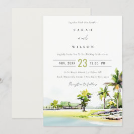 Bröllbjudan för tropisk strupe Handflatan Träd Wat Tack Kort