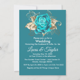 Bröllbjudan för turkos Ro & Guld Feathers Inbjudningar