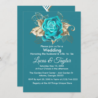 Bröllbjudan för turkos Ro & Guld Feathers Inbjudningar