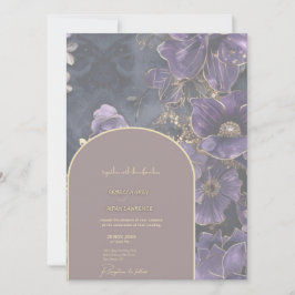 Bröllbjudan för vanlig Lila och Guld Blommigt